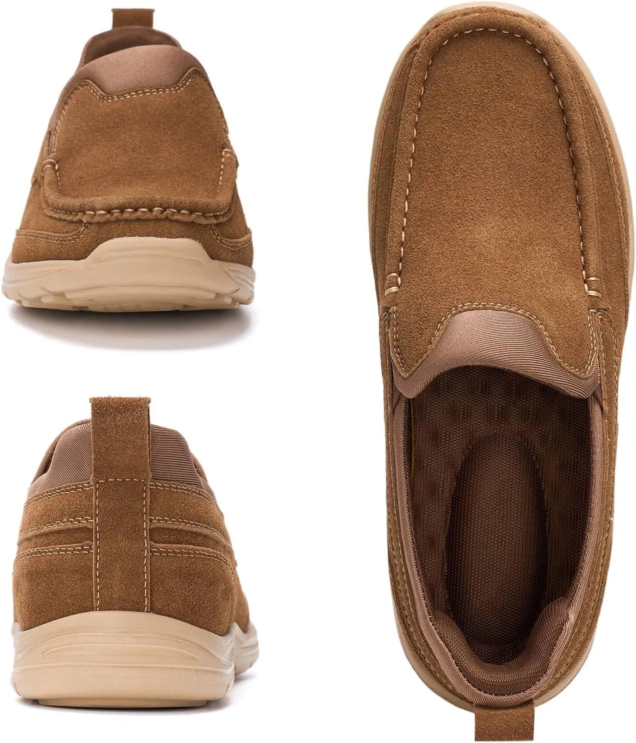 Mens Slip On Loafers Casual Hands Free Slip in Shoes Step in Walking Leather Shoes for Men with Breathable Comfort