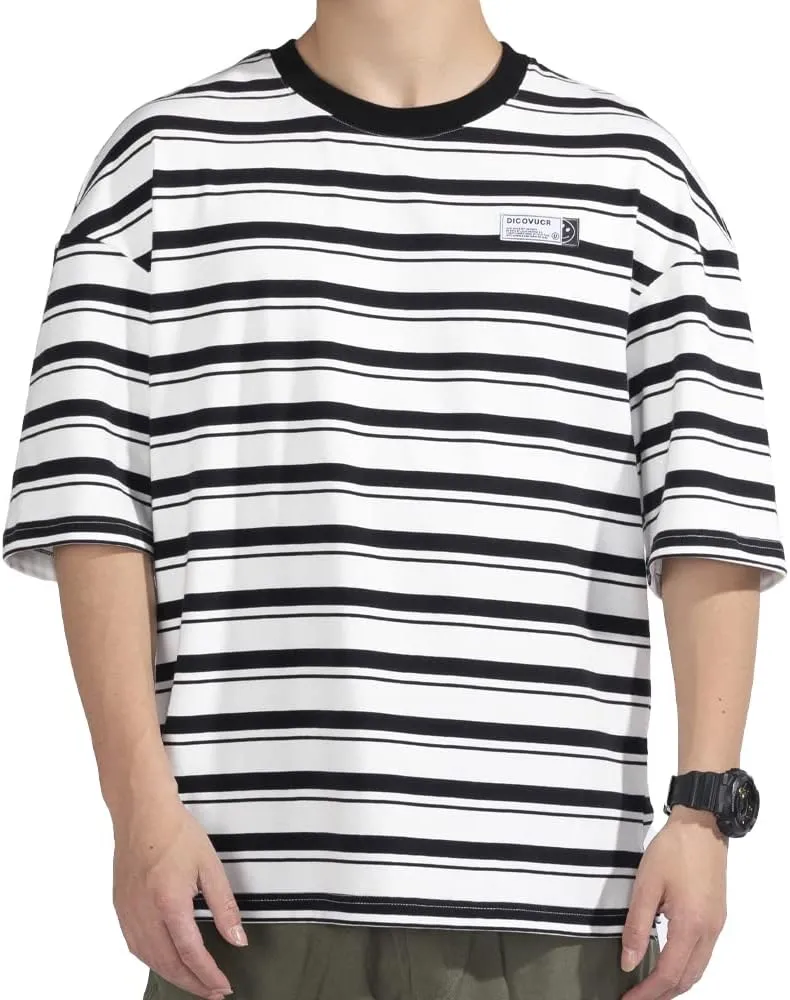 Mens Striped T-Shirt Crewneck Short Sleeve T-Shirt Men's Cotton T-Shirt