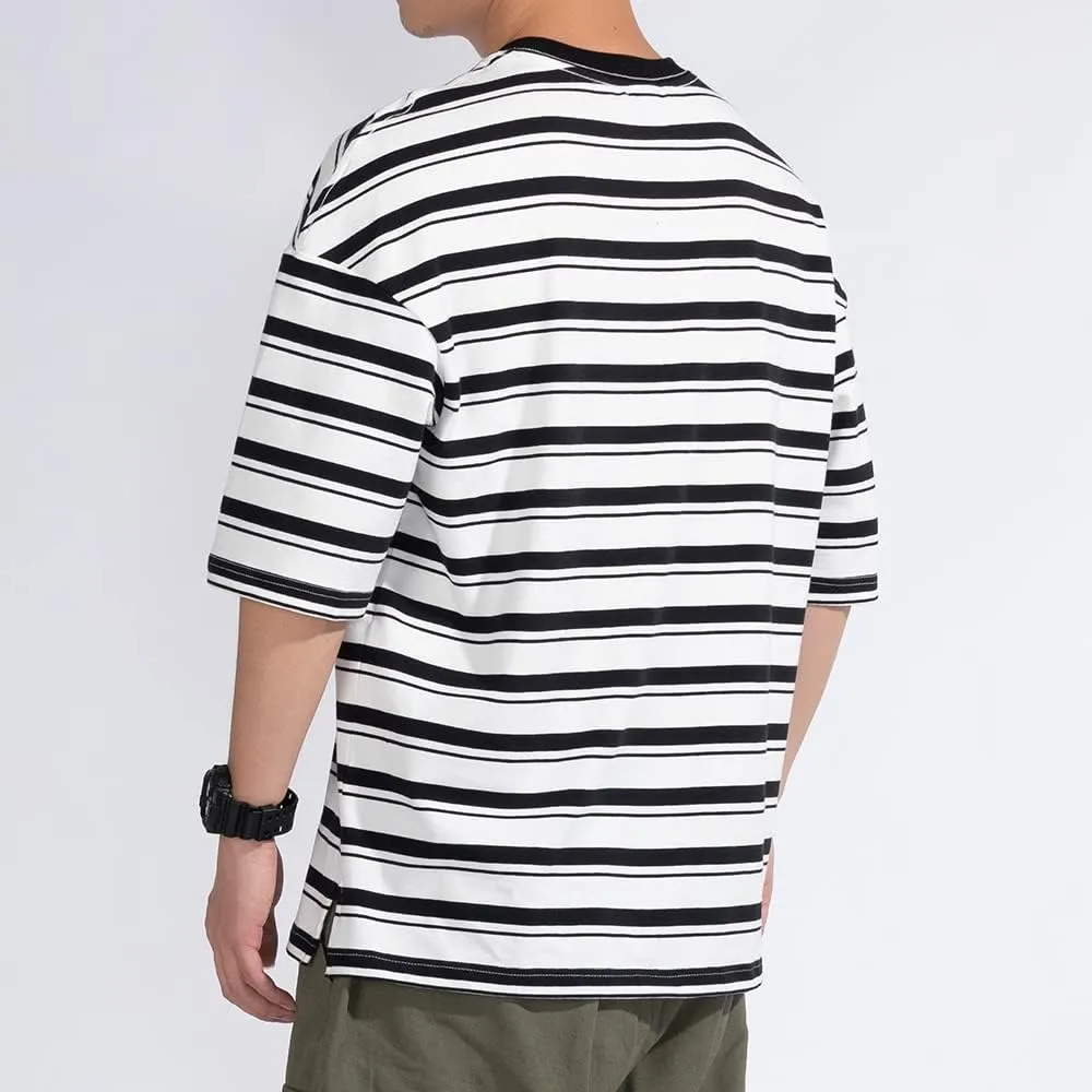Mens Striped T-Shirt Crewneck Short Sleeve T-Shirt Men's Cotton T-Shirt