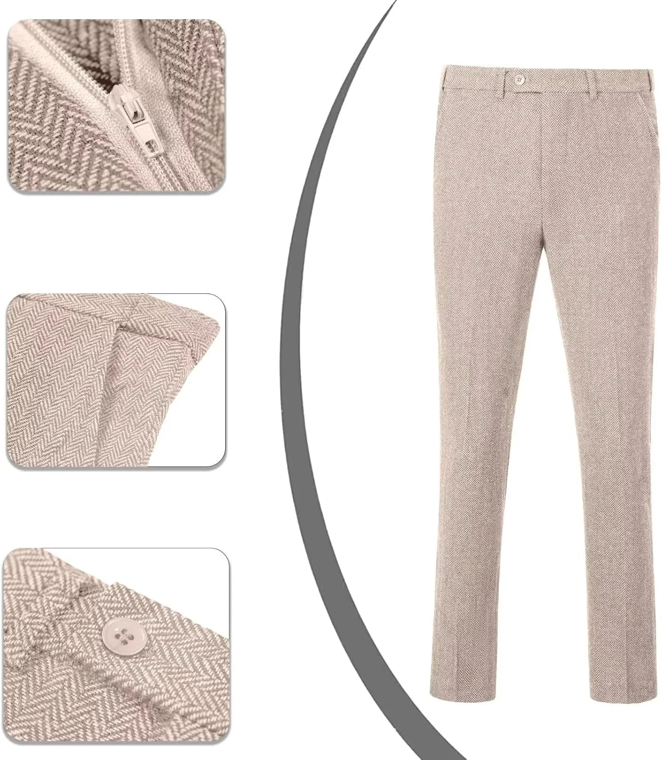 Mens Suit 3 Piece Tweed Herringbone Tuxedo Suit Wedding Suits for Mens Blazer Jacket Double Breasted Vest Pants Set