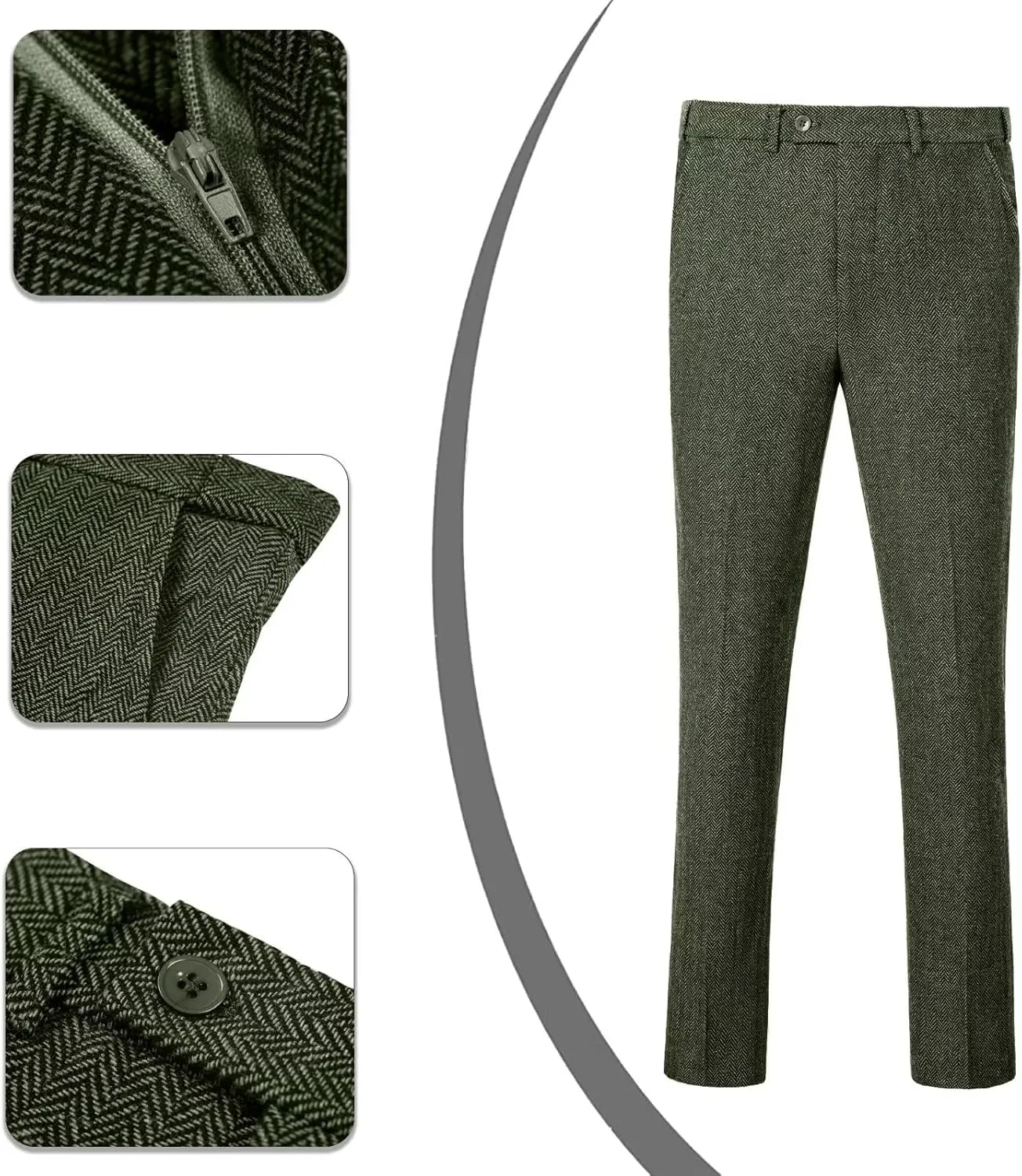 Mens Suit 3 Piece Tweed Herringbone Tuxedo Suit Wedding Suits for Mens Blazer Jacket Double Breasted Vest Pants Set