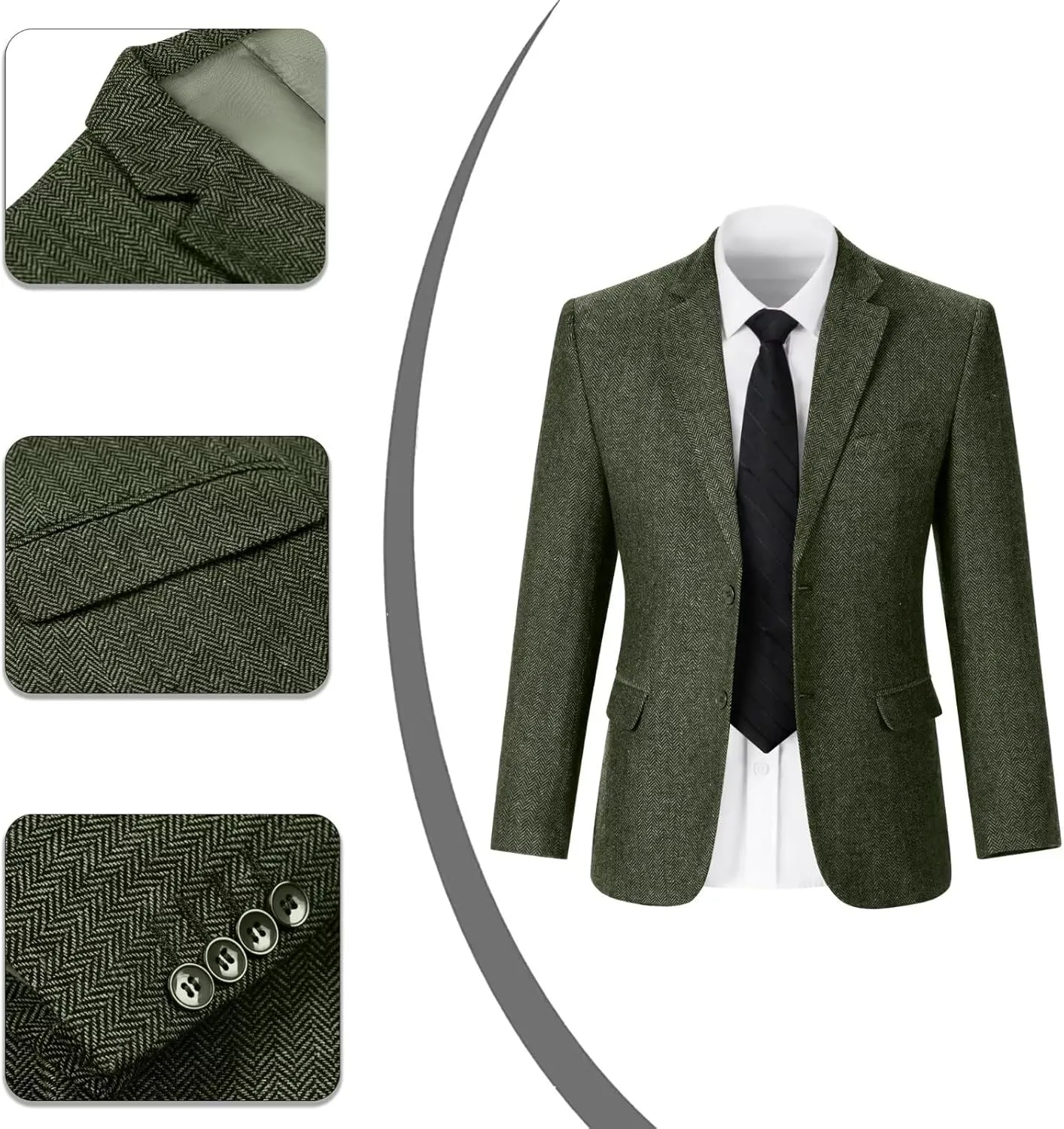 Mens Suit 3 Piece Tweed Herringbone Tuxedo Suit Wedding Suits for Mens Blazer Jacket Double Breasted Vest Pants Set