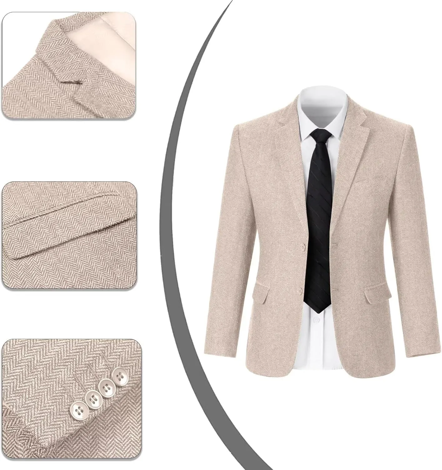 Mens Suit 3 Piece Tweed Herringbone Tuxedo Suit Wedding Suits for Mens Blazer Jacket Double Breasted Vest Pants Set