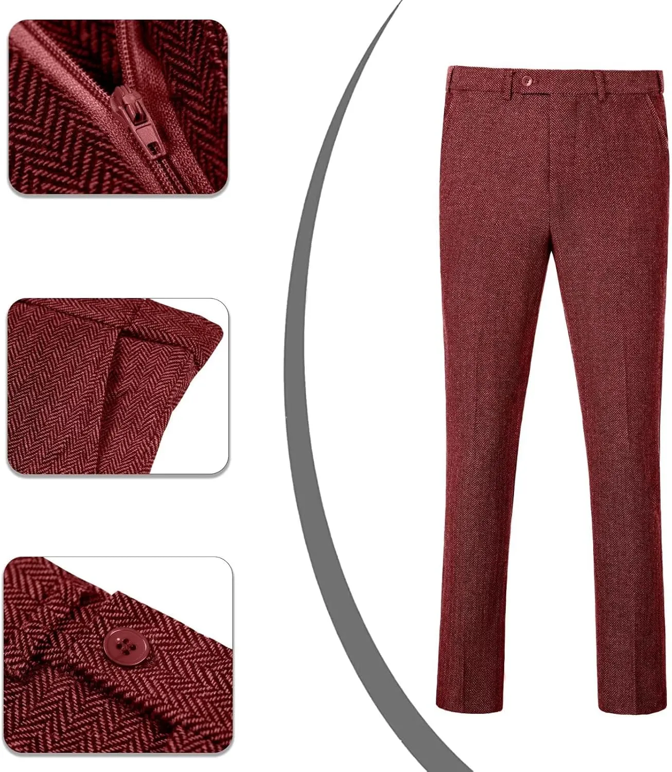 Mens Suit 3 Piece Tweed Herringbone Tuxedo Suit Wedding Suits for Mens Blazer Jacket Double Breasted Vest Pants Set