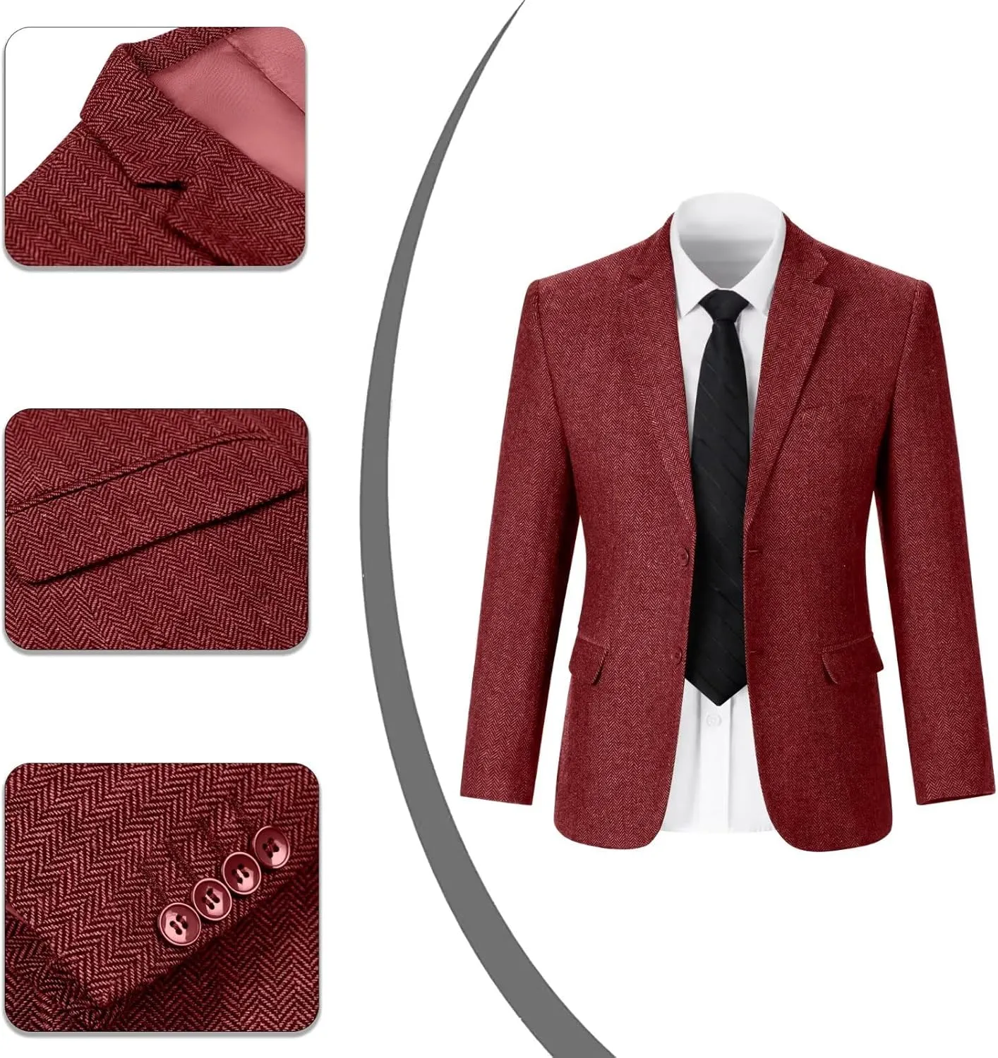 Mens Suit 3 Piece Tweed Herringbone Tuxedo Suit Wedding Suits for Mens Blazer Jacket Double Breasted Vest Pants Set
