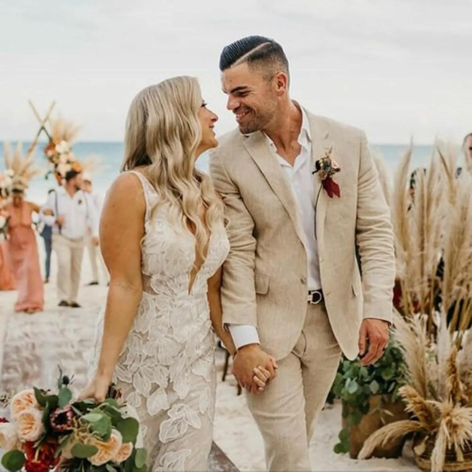Mens Suit for Wedding 3 Pieces Linen Suits for Men Summer Beach Wedding Mens Slim Fit Suit for Groom
