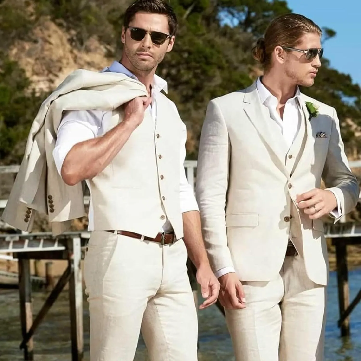 Mens Suit for Wedding 3 Pieces Linen Suits for Men Summer Beach Wedding Mens Slim Fit Suit for Groom