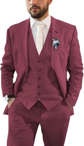 Mens Suit for Wedding 3 Pieces Linen Suits for Men Summer Beach Wedding Mens Slim Fit Suit for Groom