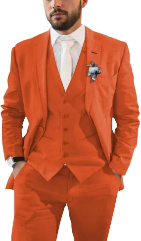 Mens Suit for Wedding 3 Pieces Linen Suits for Men Summer Beach Wedding Mens Slim Fit Suit for Groom