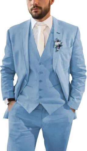 Mens Suit for Wedding 3 Pieces Linen Suits for Men Summer Beach Wedding Mens Slim Fit Suit for Groom