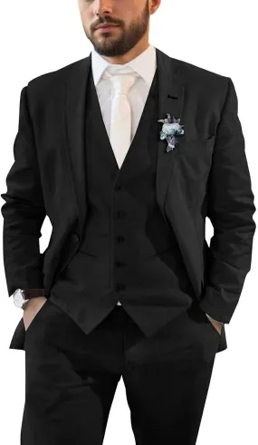 Mens Suit for Wedding 3 Pieces Linen Suits for Men Summer Beach Wedding Mens Slim Fit Suit for Groom