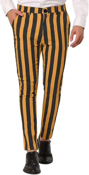 Men's Suit Pants,Stripe Slim Fit Formal Work Suit Pants Casual Zipper Button Straight Leg Dress Trousers