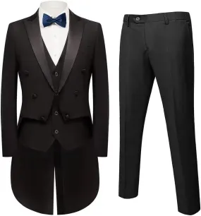 Mens Suits 3 Piece Slim Fit Formal Tailcoat Blazer Pants Vest Set for Performance Long Tail Tuxedos Wedding Dress Coat