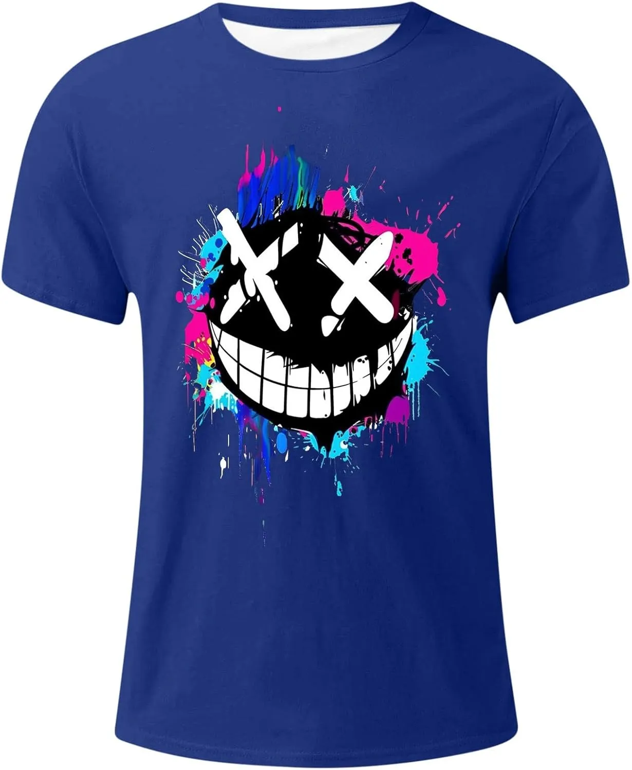 Mens T-Shirts Funny Smile Graphic Tees Hip Hop Short Sleeve Casual Pullover Crewneck Tops Sport Tee Shirts Streetwear