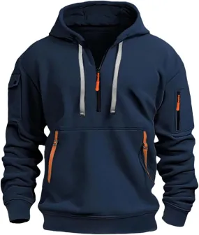 Mens Ultimate Full-Zip Hoodie Men's Spring And Autumn Long Sleeve Half Zip Hoodie Collar Drawstring Hoodies Pullover