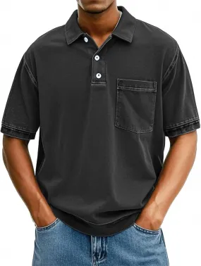 Mens Vintage Polo Shirts 3D Printing Pullover Shirts Classic Fit Lapel Button Tops Summer Casual Retro Distressed Top