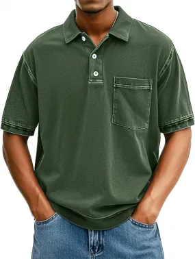 Mens Vintage Polo Shirts 3D Printing Pullover Shirts Classic Fit Lapel Button Tops Summer Casual Retro Distressed Top
