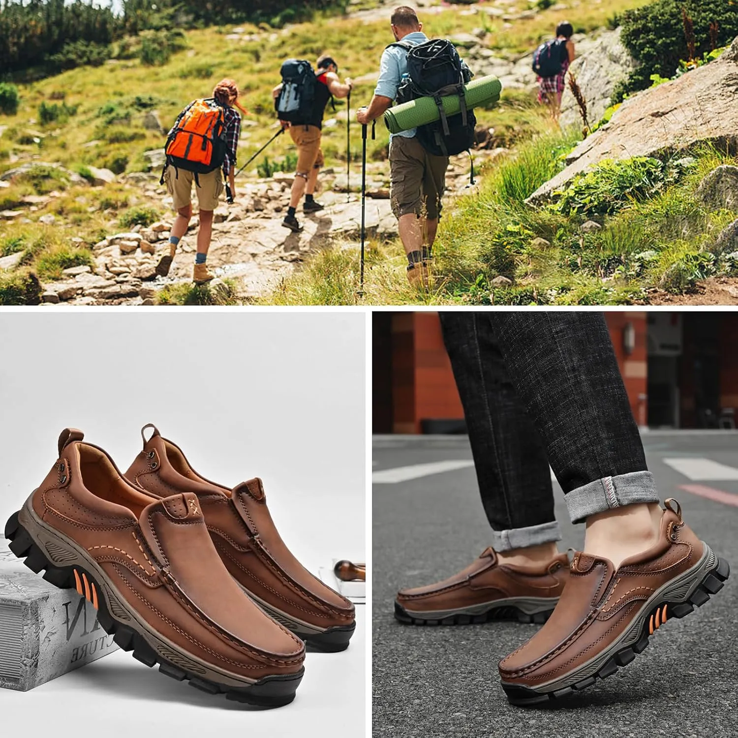 Men's Waterproof Hiking Shoes, Lightweight Breathable Casual Sneaker, Slip on Boots for Men Work Loafers, Orthopedic Slippers, for Travel, Camping, Running