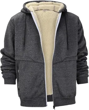 Mens Winter Coat Heavyweight Sherpa Fleece Lined Warm Hoodies Retro Full Zip Thick Winter Jackets with Zipper Pockets