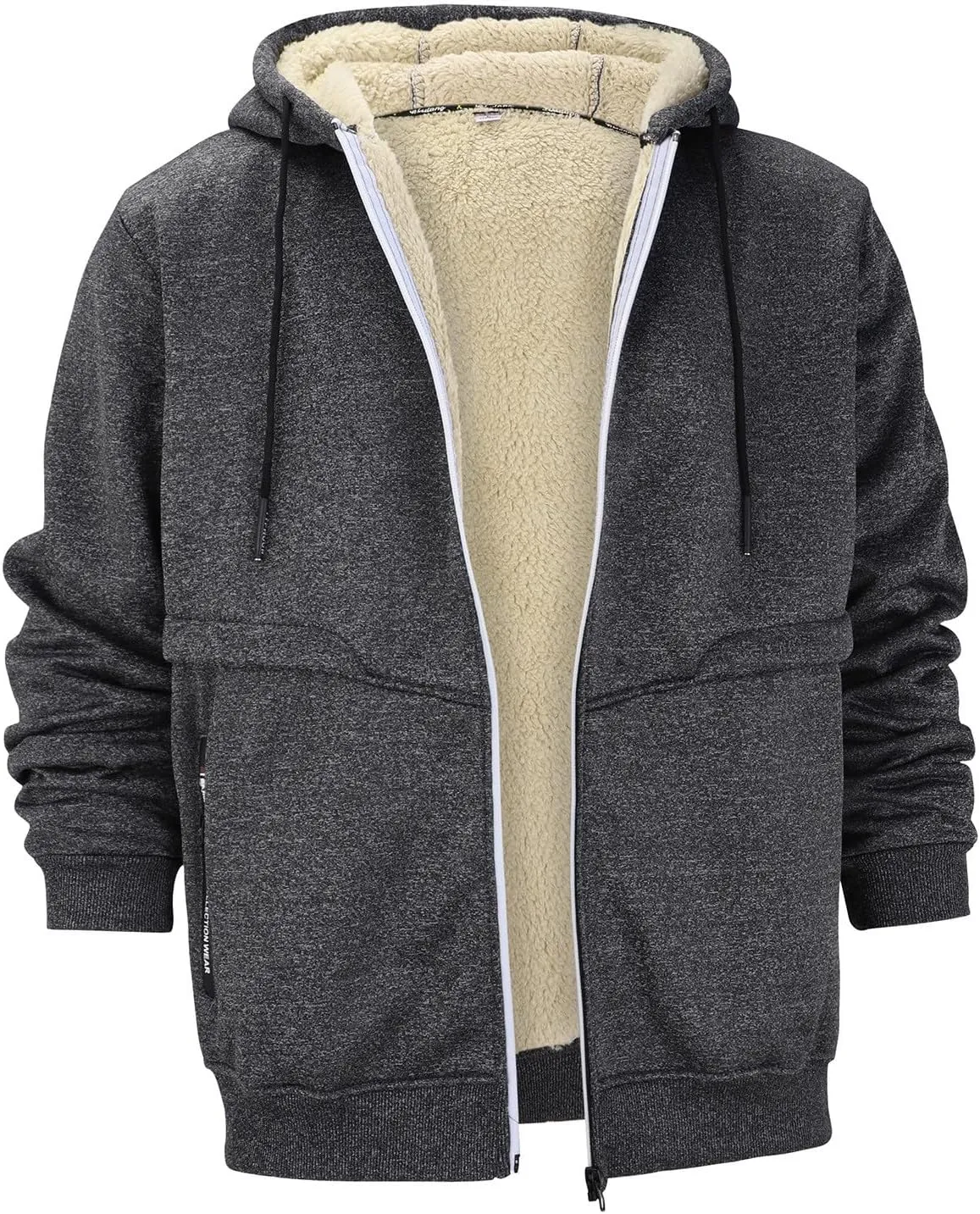 Mens Winter Coat Heavyweight Sherpa Fleece Lined Warm Hoodies Retro Full Zip Thick Winter Jackets with Zipper Pockets