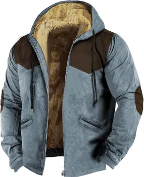 Mens Winter Coat Heavyweight Sherpa Fleece Lined Warm Hoodies Retro Full Zip Thick Winter Jackets with Zipper Pockets