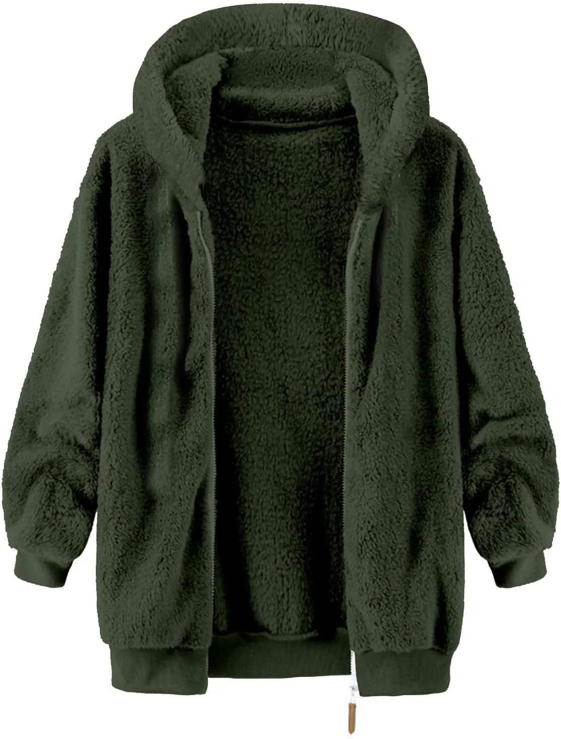Men's Winter Hoodies Sherpa Fleece Jacket Warm Lightweight Plush Fuzzy Sweatshirt Zip Up Outwear Faux Fur Fluffy Coat