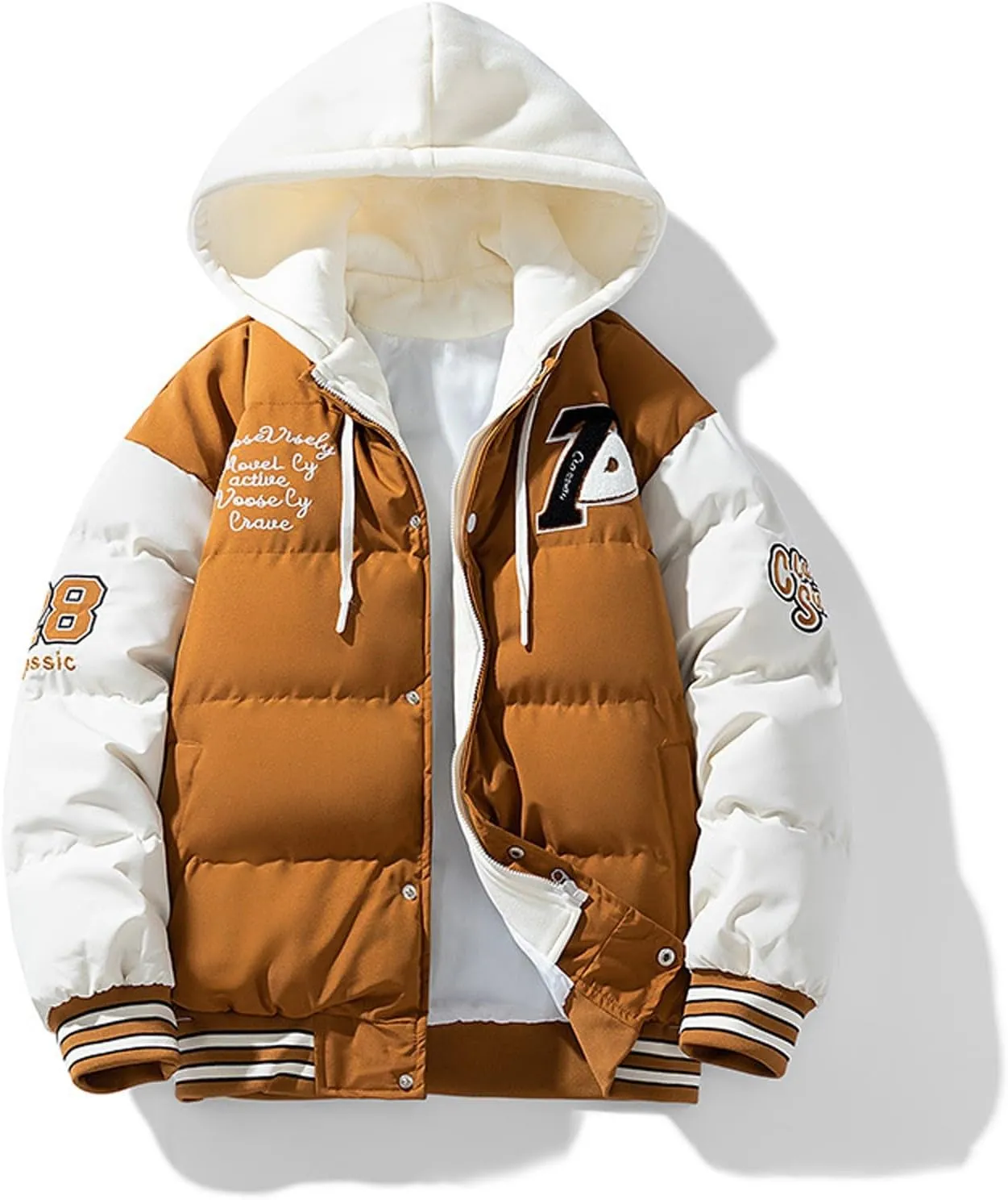 Mens Winter Jacket, Puffy Zip Up Long Sleeve Windbreaker Coat Workout Denim Jackets Warm Puffy Vest Men