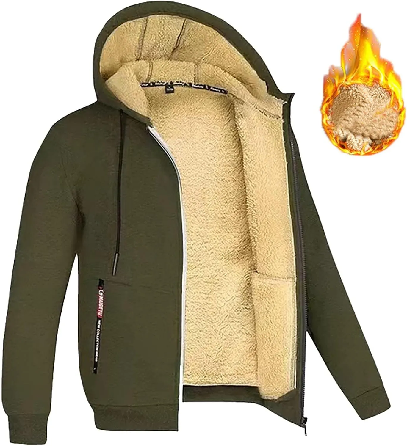 Men's Winter Warm Fleece Jackets Thick Sherpa Lined Zip up Hoodies Heavyweight Sweatshirt Coat with Pockets