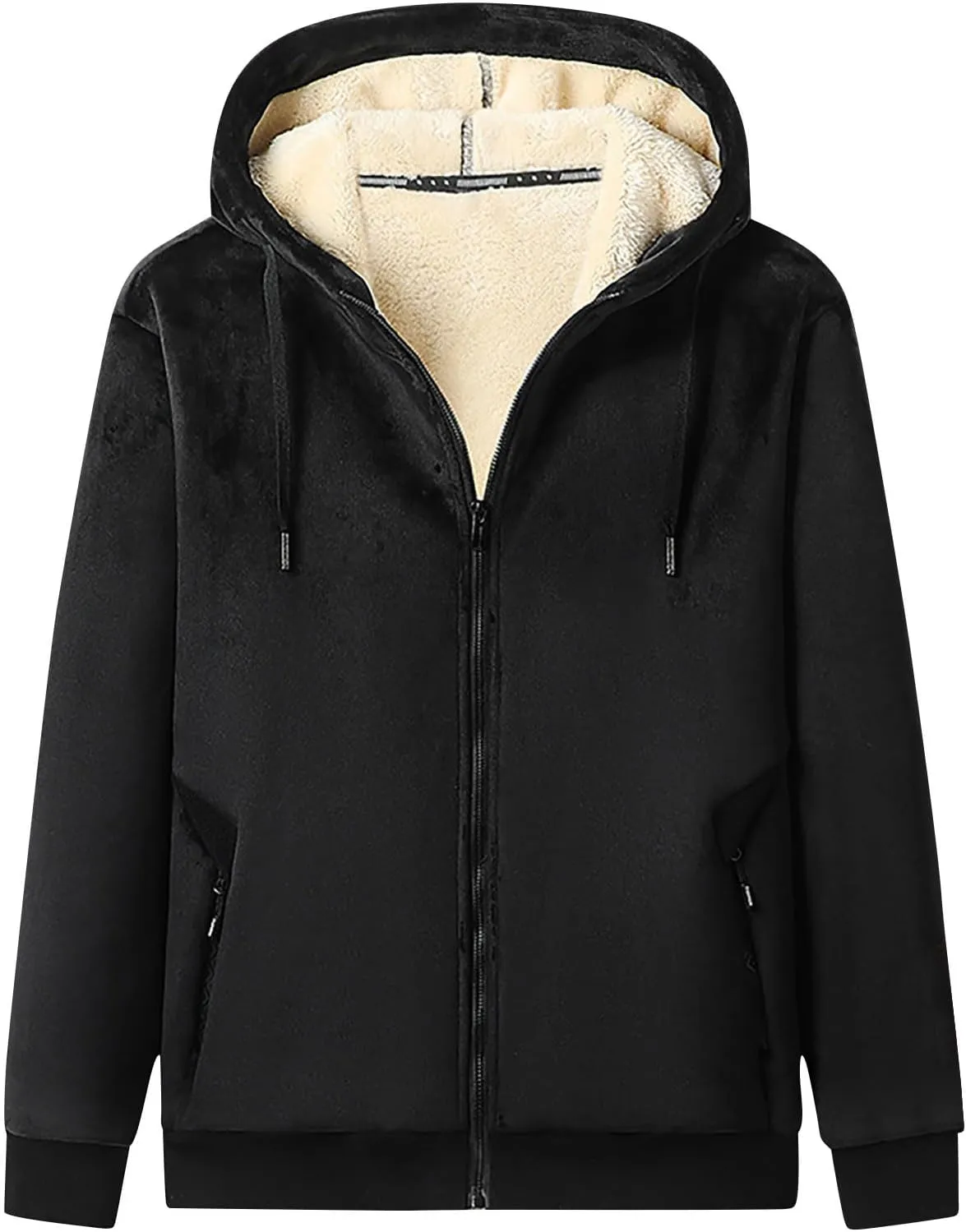 Men's Zip up Hoodie Warm Sherpa Fleece Lined Winter Jackets Casual Long Sleeve Hooded Drawstring Coats with Pockets