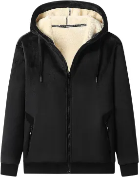 Men's Zip up Hoodie Warm Sherpa Fleece Lined Winter Jackets Casual Long Sleeve Hooded Drawstring Coats with Pockets