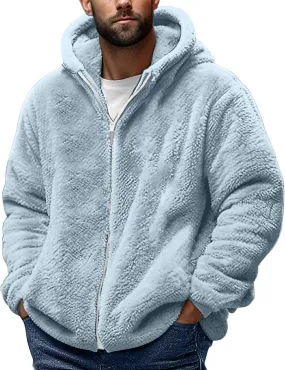 Muscularfit Men's Fuzzy Sherpa Jackets Full Zip fleece Coat Heavyweight Winter Warm Jackets Trendy Solid Relaxed Hoodies Coat