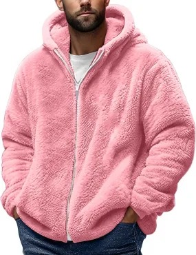 Muscularfit Men's Fuzzy Sherpa Jackets Full Zip fleece Coat Heavyweight Winter Warm Jackets Trendy Solid Relaxed Hoodies Coat