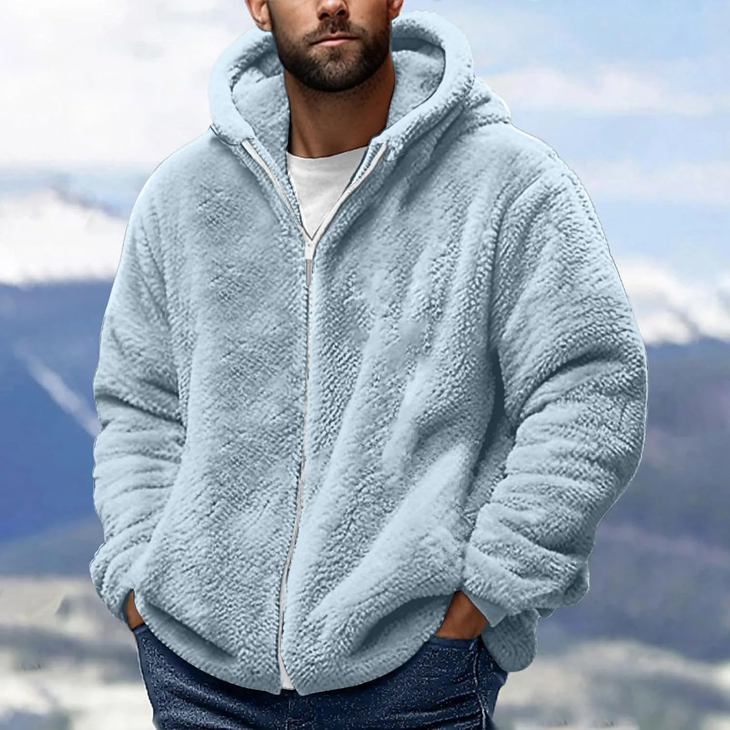 Muscularfit Men's Fuzzy Sherpa Jackets Full Zip fleece Coat Heavyweight Winter Warm Jackets Trendy Solid Relaxed Hoodies Coat