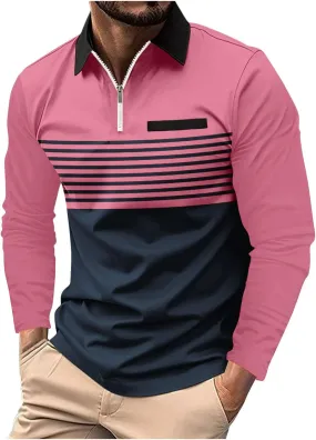 Muscularfit Men's Polo Shirts Long Sleeve Zipper Golf Shirt Lightweight Solid Collared Tshirt Causal Pullover Tops Henley Tee