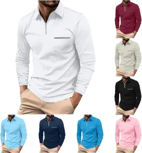 Muscularfit Men's Polo Shirts Long Sleeve Zipper Golf Shirt Lightweight Solid Collared Tshirt Causal Pullover Tops Henley Tee