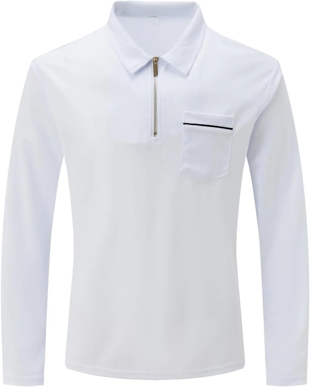 Muscularfit Men's Polo Shirts Long Sleeve Zipper Golf Shirt Lightweight Solid Collared Tshirt Causal Pullover Tops Henley Tee