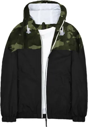 Rain Jacket for Men Lightweight Hooded Jackets Vintage Patchcolor Windbreaker Packable Raincoat for Hiking Outdoor