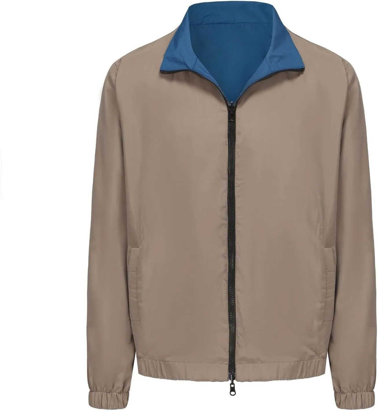 Reversible Jackets for Men Lightweight Pure Color Jackets Long Sleeve Stretch Hem Zip Up Soft Windbreaker Jackets