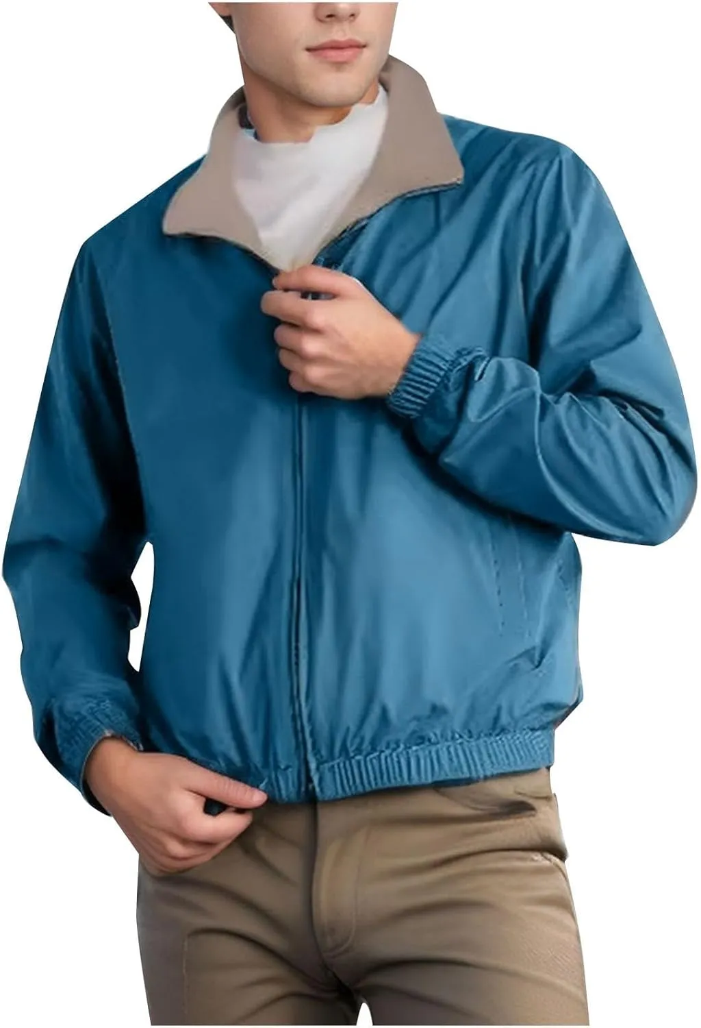 Reversible Jackets for Men Lightweight Pure Color Jackets Long Sleeve Stretch Hem Zip Up Soft Windbreaker Jackets