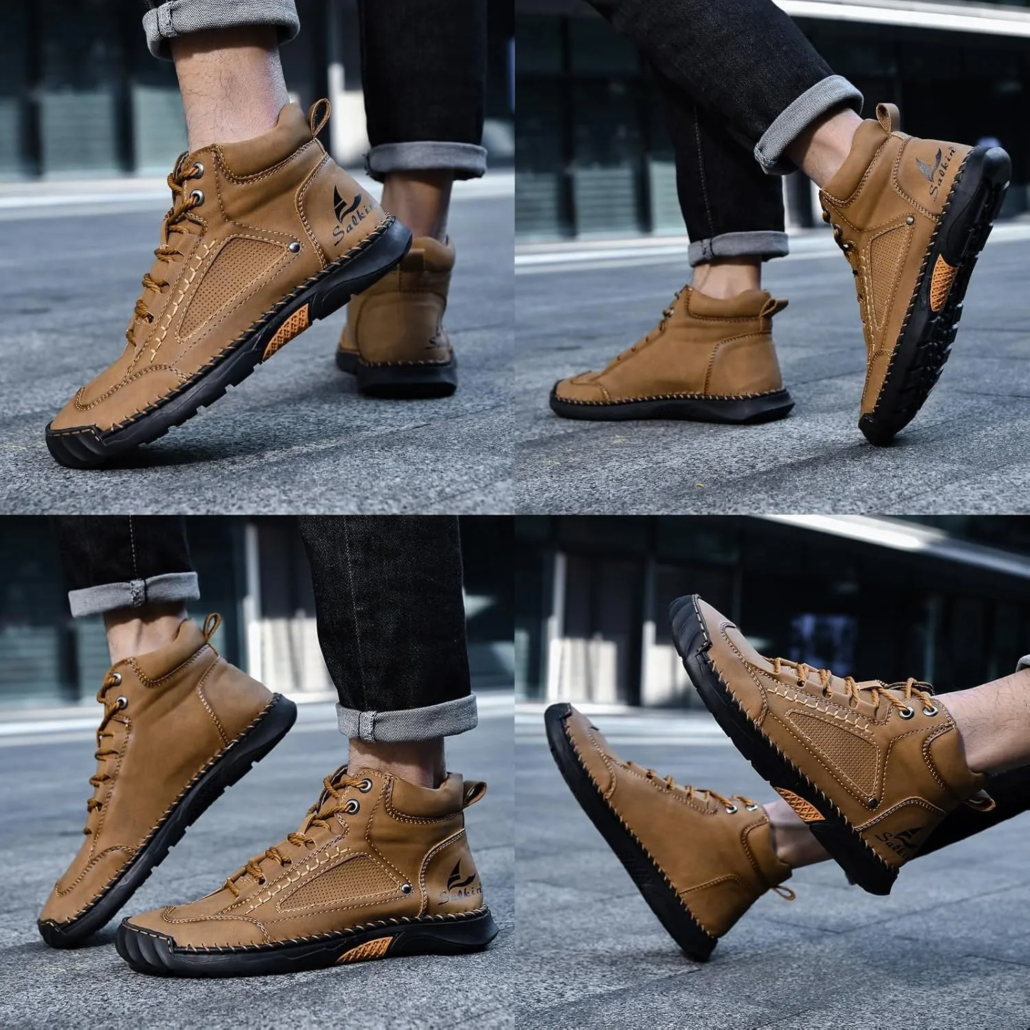 Sawbehind Leather Boots Mens, Comfortable Waterproof Sawbehind Mens Boots, Handmade Saw Behind Shoes for Man & Boy