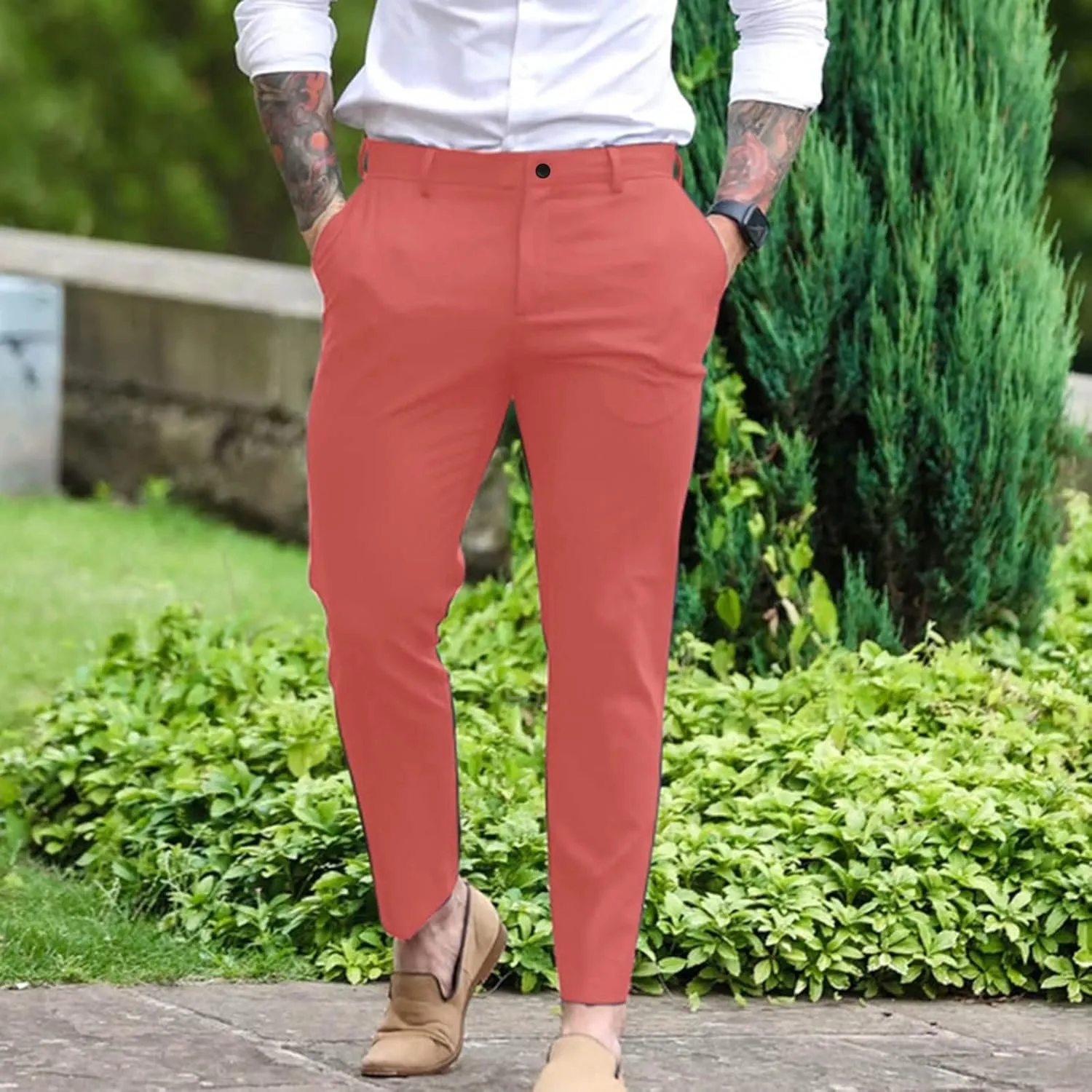 Slim Fit Dress Pants for Men Flat Front Skinny Fashion Casual Business Chino Golf Suit Pants Trousers with Pockets