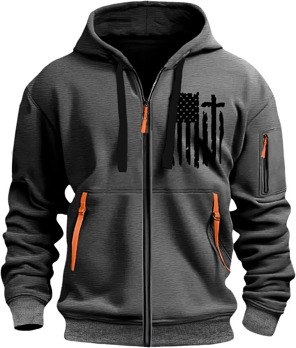 Sweatshirt Mens Zip Athletic Fashion Military Drawstring Mens Sweatshirts Stylish Gym Hoodie with Pockets