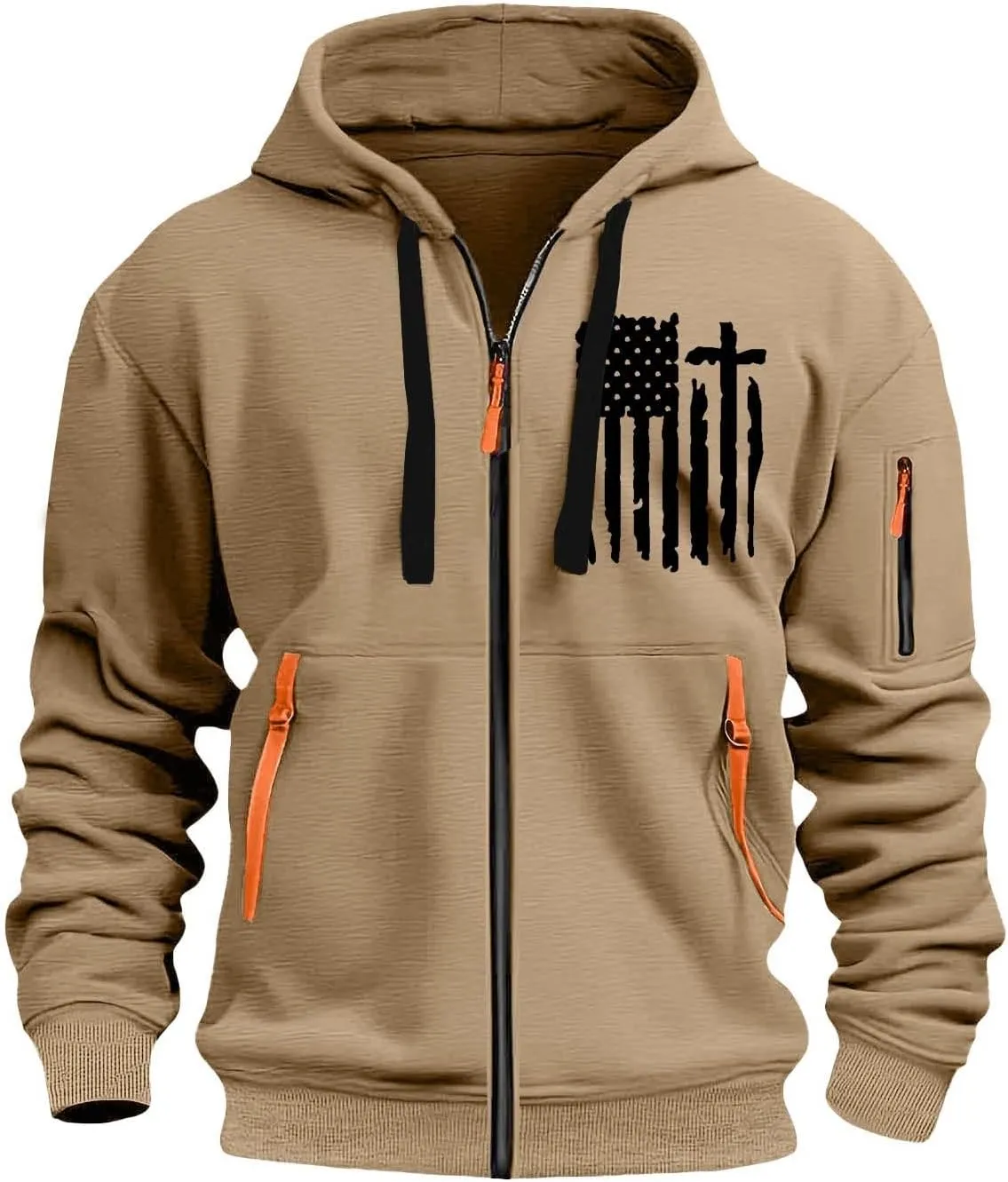 Sweatshirt Mens Zip Athletic Fashion Military Drawstring Mens Sweatshirts Stylish Gym Hoodie with Pockets