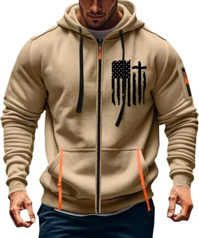 Sweatshirt Mens Zip Athletic Fashion Military Drawstring Mens Sweatshirts Stylish Gym Hoodie with Pockets