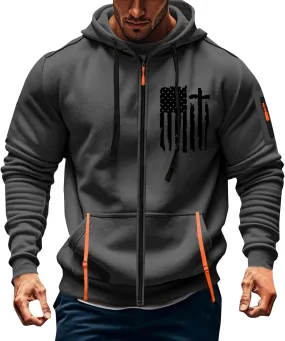 Sweatshirt Mens Zip Athletic Fashion Military Drawstring Mens Sweatshirts Stylish Gym Hoodie with Pockets