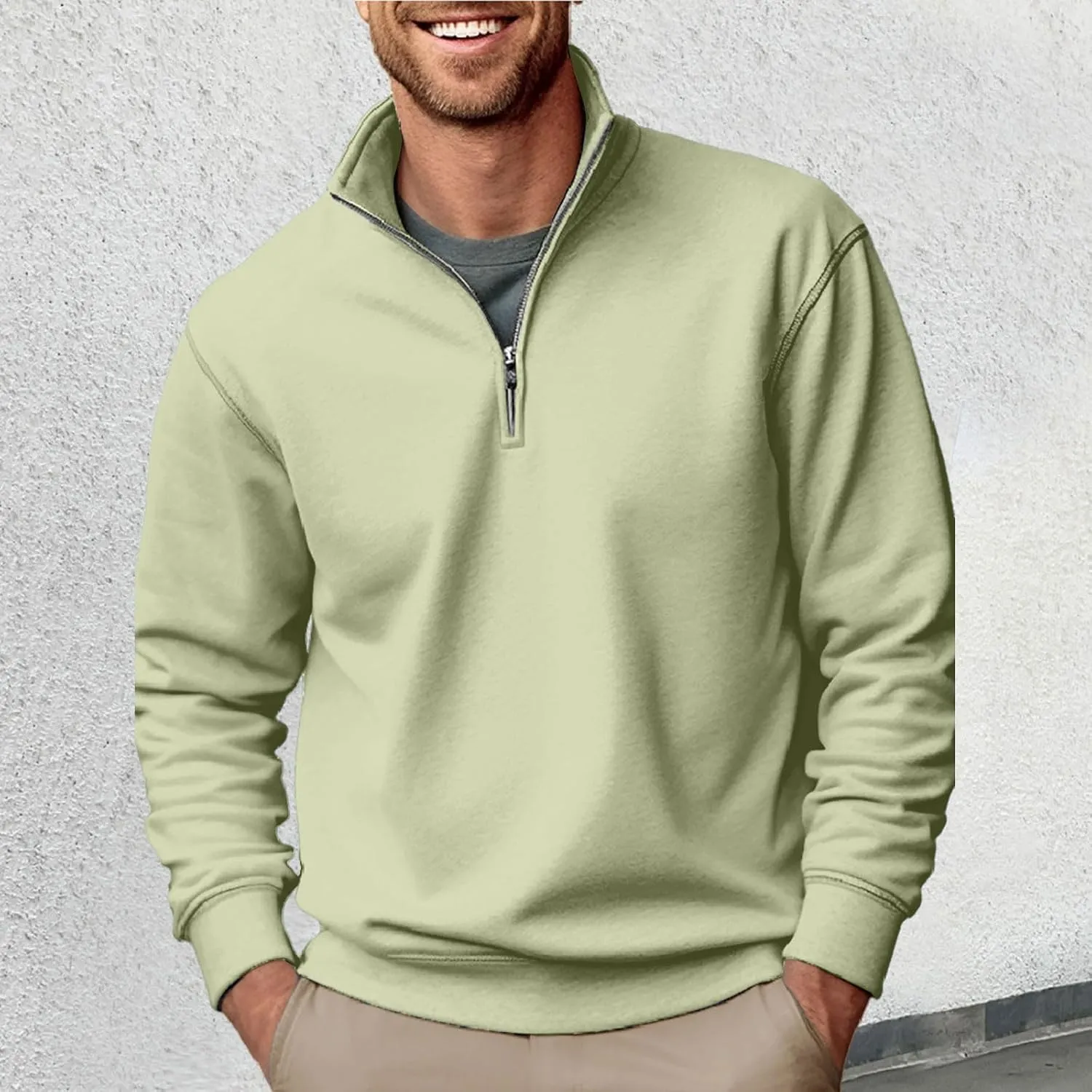 Sweatshirts for Men 2024 Fall Casual Stand Collar Button Up Pullover Sweatshirts Casual Loose Athletic Shirt Top