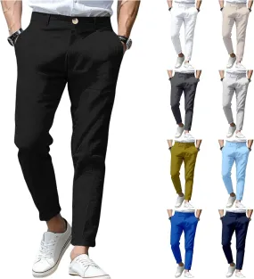 Thatrich Mens Suit Pants Slim Fit Straight Leg Business Casual Pant Cotton Linen Breathable Trousers Comfy Work Formal Wear