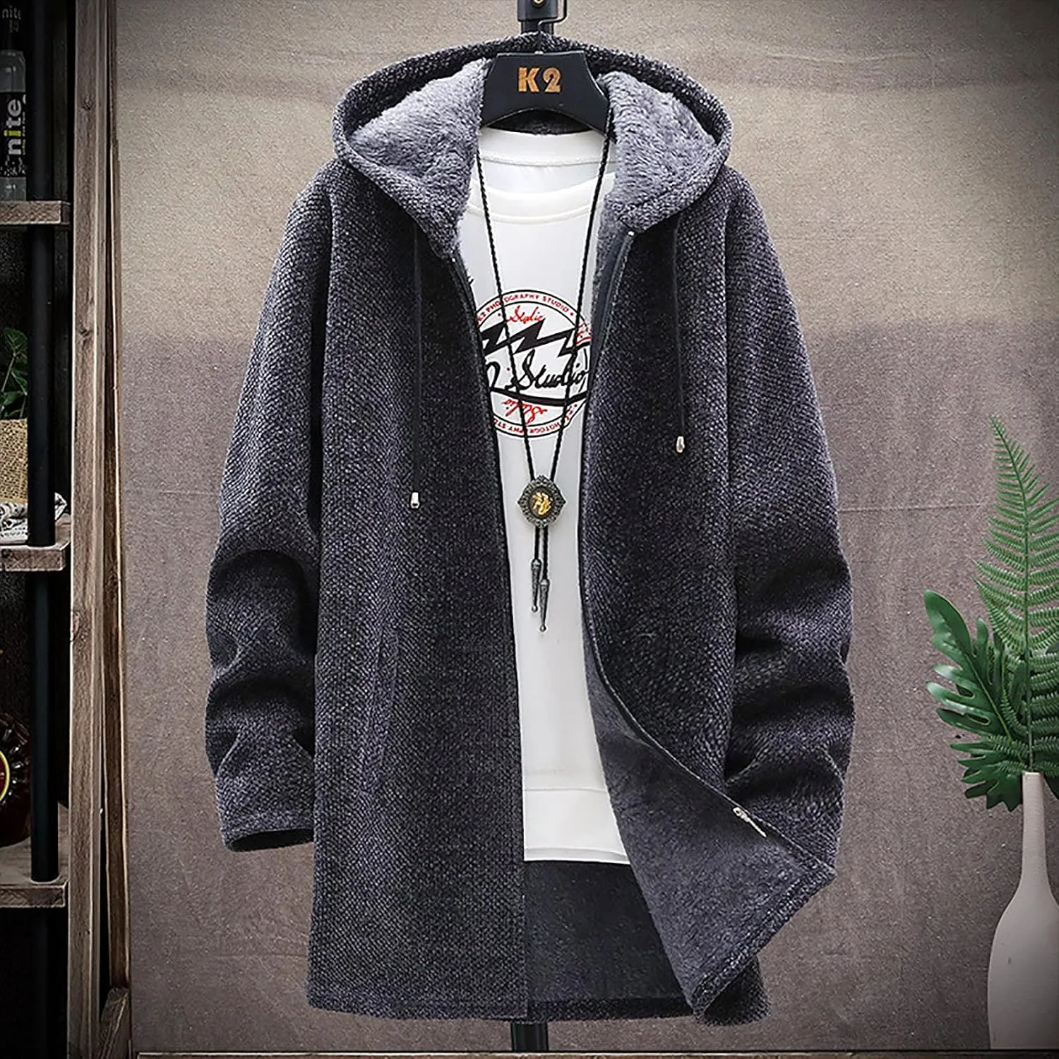 tuduoms Men's Oversized Y2k Zip Up Sweatshirt Hoodie Jacket Fleece Lined Winter Long Outwear Coat Aesthetic Streetwear Tops