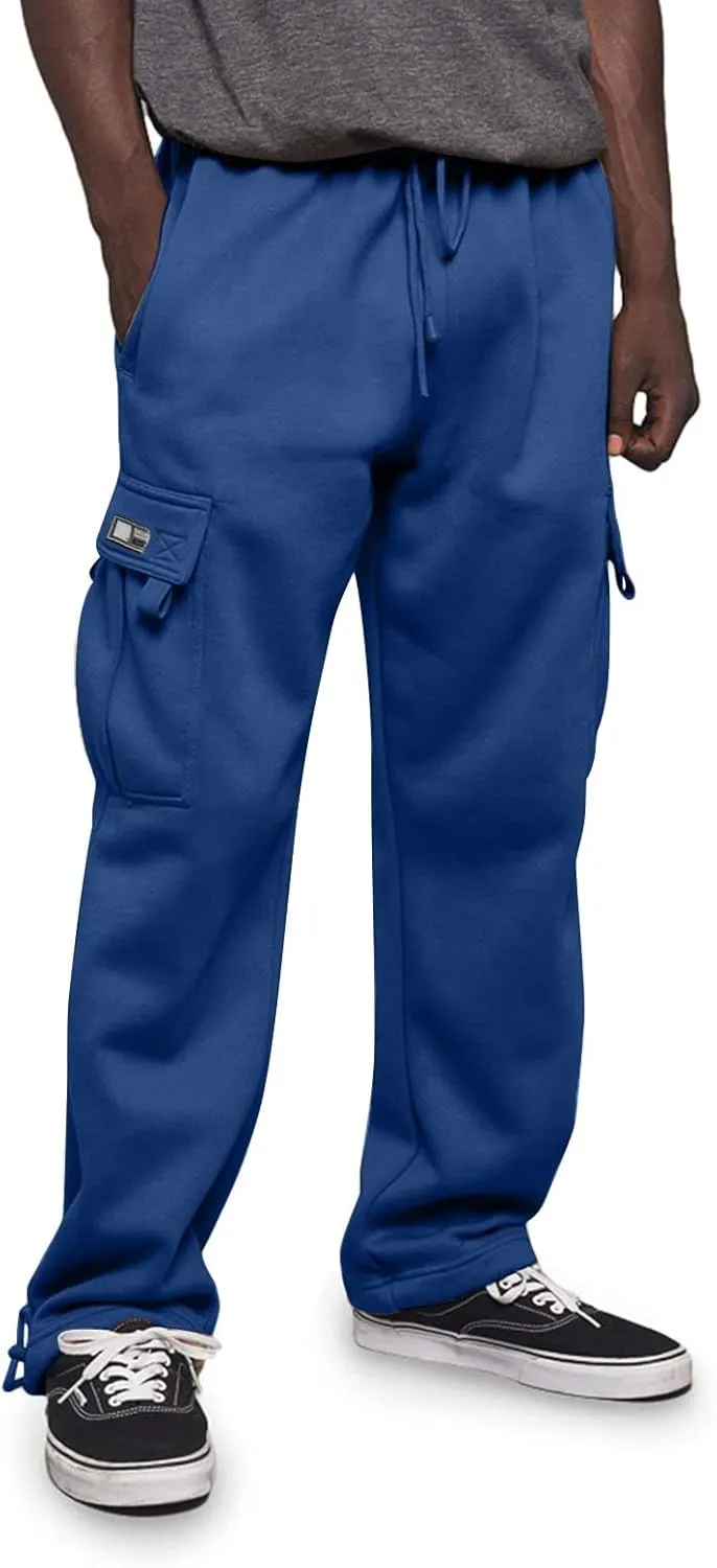 Vickyleb Cargo Pants for Men Black, Men's Fleece Running Sweatpants Athletic Warm Slim Fit Baggy Stretch Pant