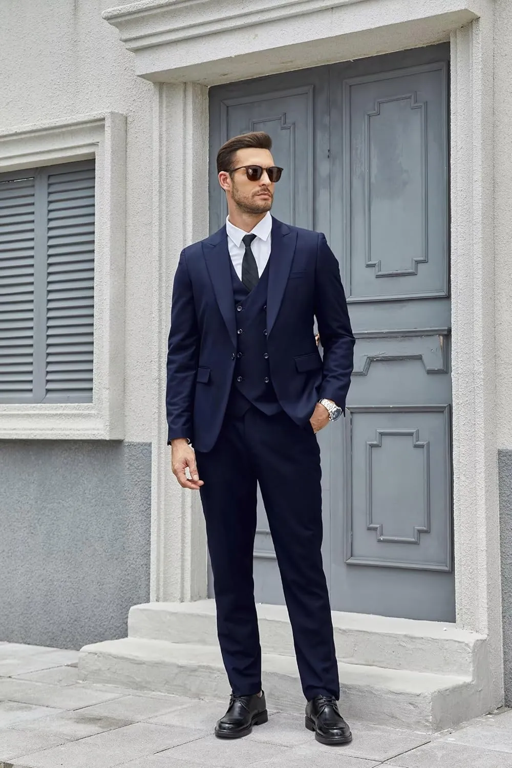 Wangyue Men's Suit 3 Piece Slim Fit Suit Double Breasted Vest Suit for Wedding Prom Party Dinner
